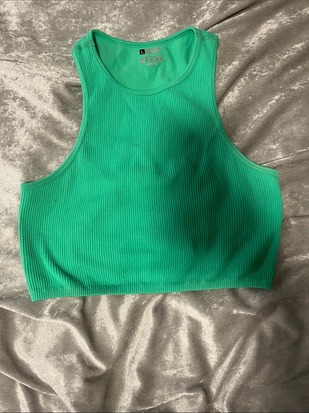 Forever 21 Emerald Green Ribbed High Neck Crop Top